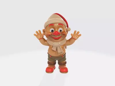 Festive Gingerbread Elf Character Mascot Low-poly 3D model