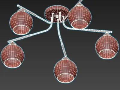 hiper-tommy-h181-5 five light ceiling fixture with glass globes 3D model