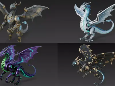 Mechanical Dragon Bundle  4 Flying Sci-Fi Dragon 3D model