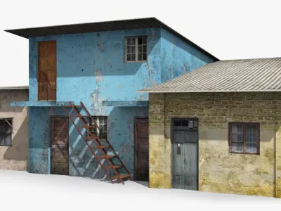 Slum d old house with roof Low-poly 3D model