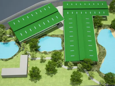  FACTORY WITH GARDEN Low-poly 3D model