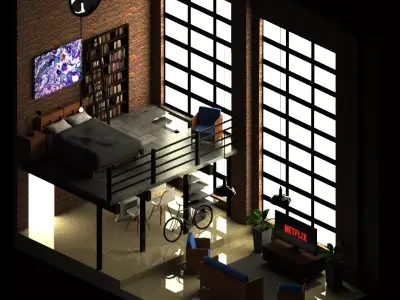 Industrial Style House  Free low-poly 3D model