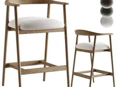 Sunpan Jeremy Mid Century Dove Cream   Oak Wood Counter Stool 3D model