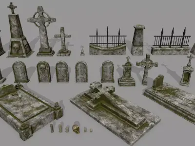 tombstone set two tombstones Low-poly 3D model