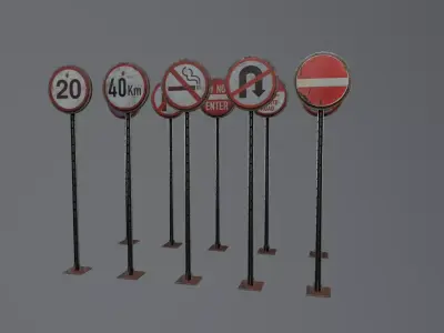 Rusty Traffic Road Sign Pack Low-poly 3D model