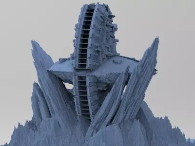 Ancient Athena Sci-Fi Mountain Shipwreck 3D model