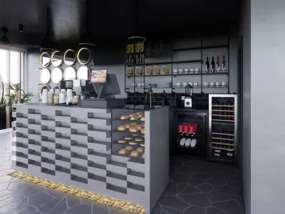 BRUTALIST COFFEE SHOP Low-poly 3D model