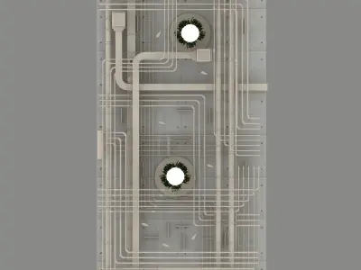 Pipes industrial ceiling with plants chandelier 3D model