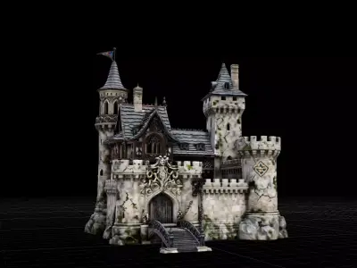 Ancient Stone Stronghold Detailed Fantasy Citadel Architecture Low-poly 3D model