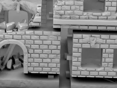 Destroyed building after fighting 3D print model