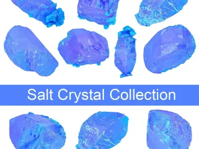 Blue Salt Crystal Collection 5 items Low-poly 3D model