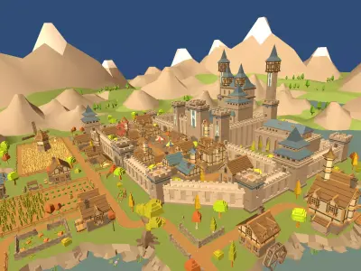 Low Poly Map medieval castle Low-poly 3D model