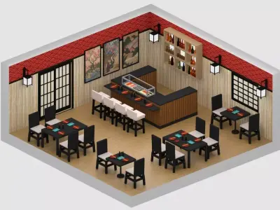 Japanese Restaurant Low-poly 3D model