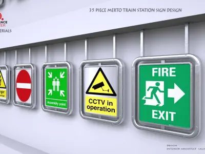 Train and Metro Station  Direction Sign 35 GRAIN Low-poly 3D model