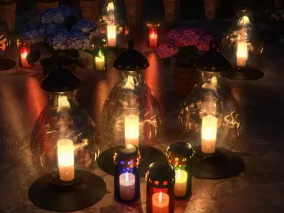 Simple Cemetery Candle Set Free low-poly 3D model