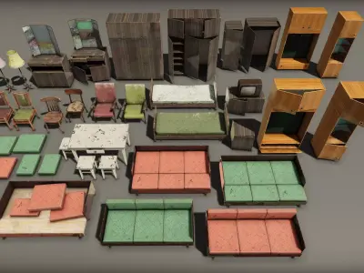 Old Interior Props Pack Unity Low-poly 3D model