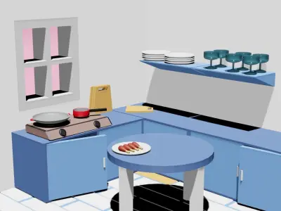 INTERIOR EXTERIOR KITCHEN ROOM KITCHEN EQUIPMENT Low-poly 3D model
