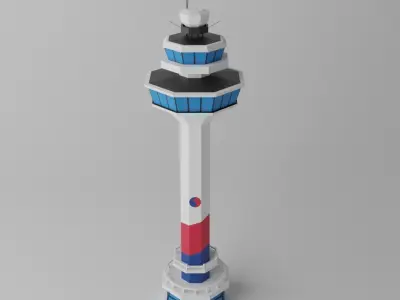 Cartoon Seoul Gimpo Airport Control Tower Korea Low-poly 3D model