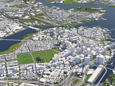 Boston 50x50km 3D City Map 3D model