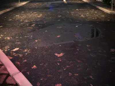 Wet Cracked Asphalt Road   Realistic 8K PBR Ground 3D model