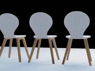 Blender Eevee Wooden Dining Chair minimalist Set Low-poly 3D model