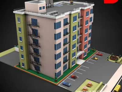 Low Poly Apartment Building Low-poly 3D model