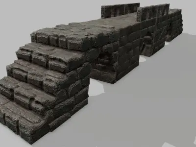Stair Set block of stone Low-poly 3D model