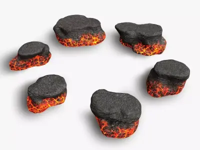 Short Flat Rocks - Lava Low-poly 3D model