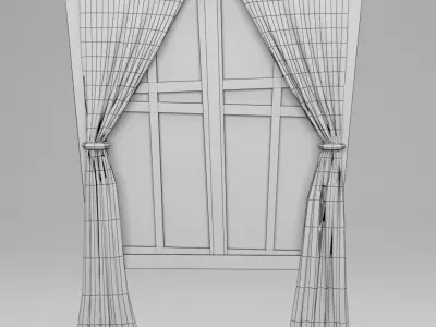 Window with curtain Low-poly 3D model