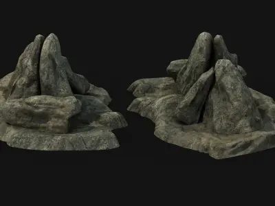 realistic concrete stream cliff stone boulder 3D model