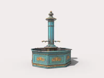 Blue Metal Public Fountain 3D model
