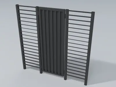 Metal Corrugated Gate with Fence panels Low-poly 3D model