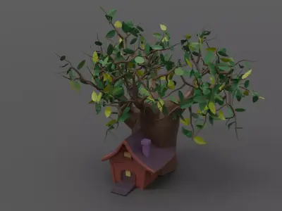 A house built on a tree Low-poly 3D model