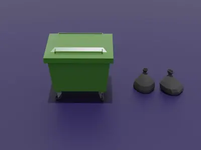 Low Poly Garbage Bin with Trash Bags Game Ready Street Prop Low-poly 3D model