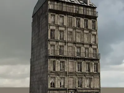 Paris Building double facade with interior Low-poly 3D model