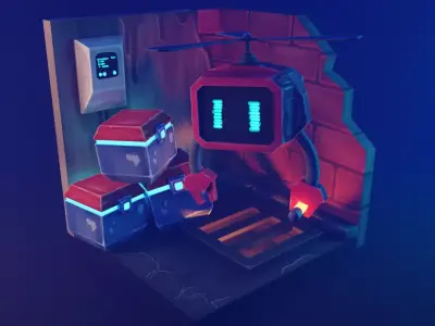 pawn-bot low poly model render in blender Low-poly 3D model