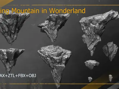  Natural Rocks of Floating Mountain in Wonderland 3D High-Poly 3D model