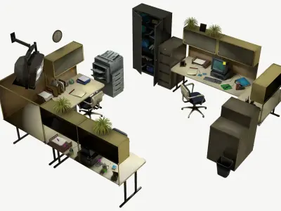 Office Set Low-poly 3D model