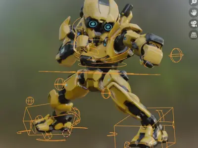 Sci Fi Combat Robot Fully Rigged and 9 Pro Animations Game Ready Low-poly 3D model