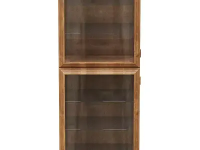 Shelves wooden display cabinet with glass doors Low-poly 3D model