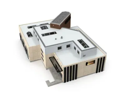 Cargo Building with Interior Low Poly Low-poly 3D model