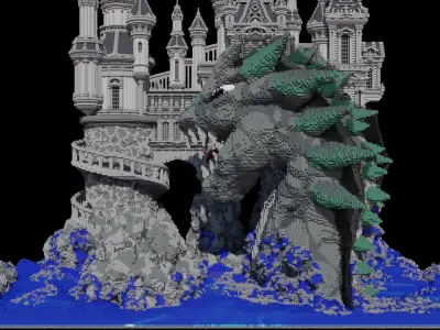 Model of a castle with a dragon Low-poly 3D model