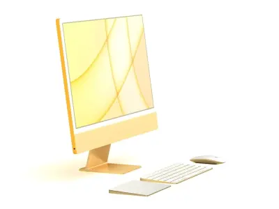 Apple iMac 24 inch 2021 Yellow Keyboard Mouse Trackpad Low-poly 3D model