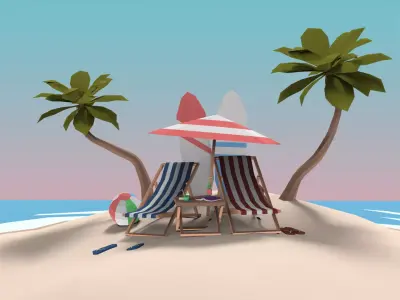 Low Poly Exteriors - Beach Seaside Pack Low-poly 3D model