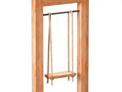 Outdoor wooden rope swing on ropes 3D model