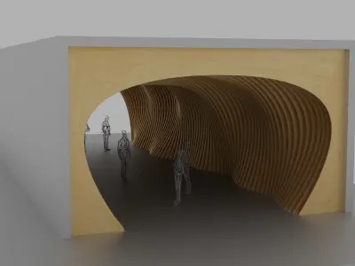 Wavy Wooden Tunnel for Pedestrians 3D model