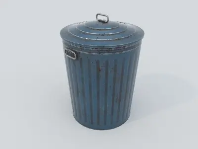 Blue Old Trashcan Low-poly 3D model