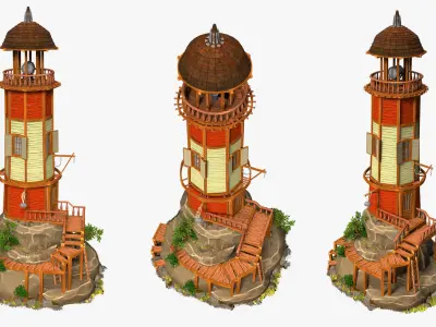 Old lighthouse on a rock wild west  high-poly textured 3D model