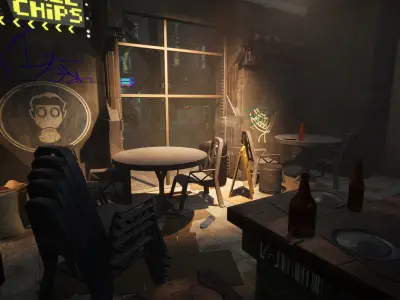 Cyberpunk Sushi Pizza Restaurant Interior Pack BillBoards  Low-poly 3D model