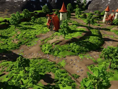 Fantasy Medieval Small Town Scene 3D model